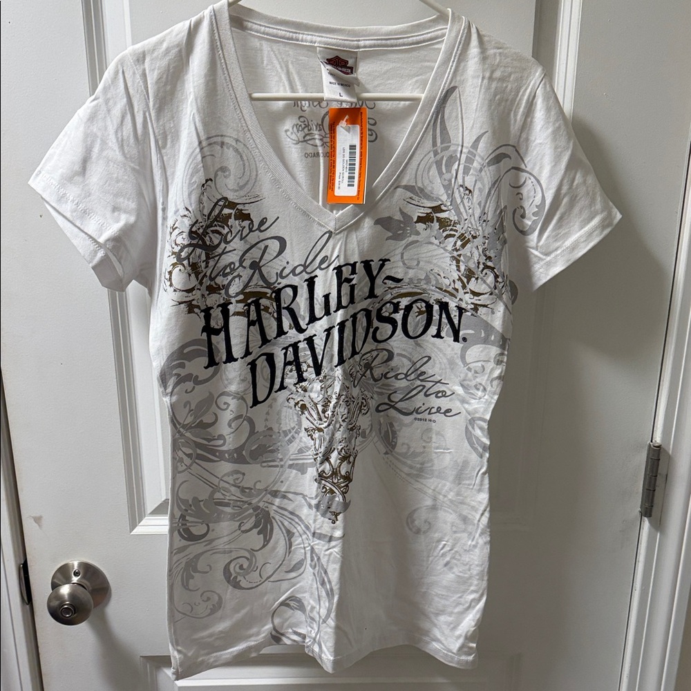 Harley-Davidson White and Gray Women's Tee
